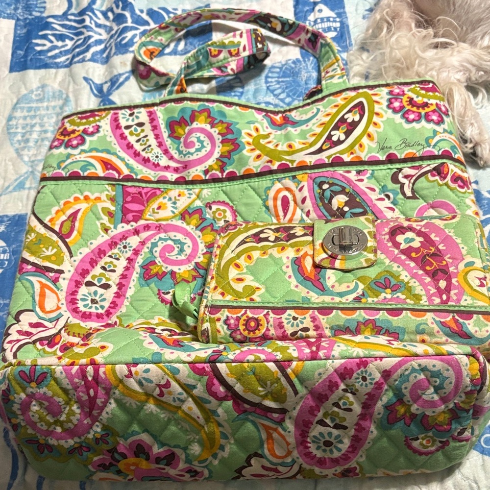 Vera Bradley Green Paisley Tote Bag